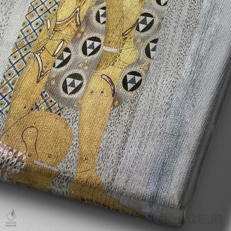 تابلو Beethoven Frieze, 1902,جزئیات شوالیه، نقش برجسته بتهوون، ۱۹۰۲ اثر گوستاو کلیمت - نمای نزدیک بافت بوم