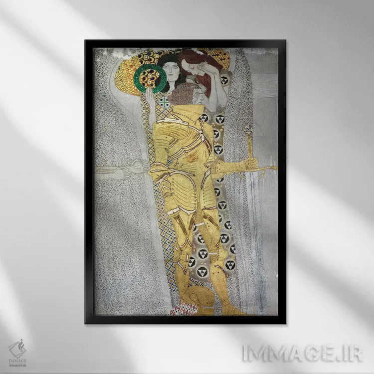 تابلو Beethoven Frieze, 1902,جزئیات شوالیه، نقش برجسته بتهوون، ۱۹۰۲ اثر گوستاو کلیمت - نمای قابدار مشکی