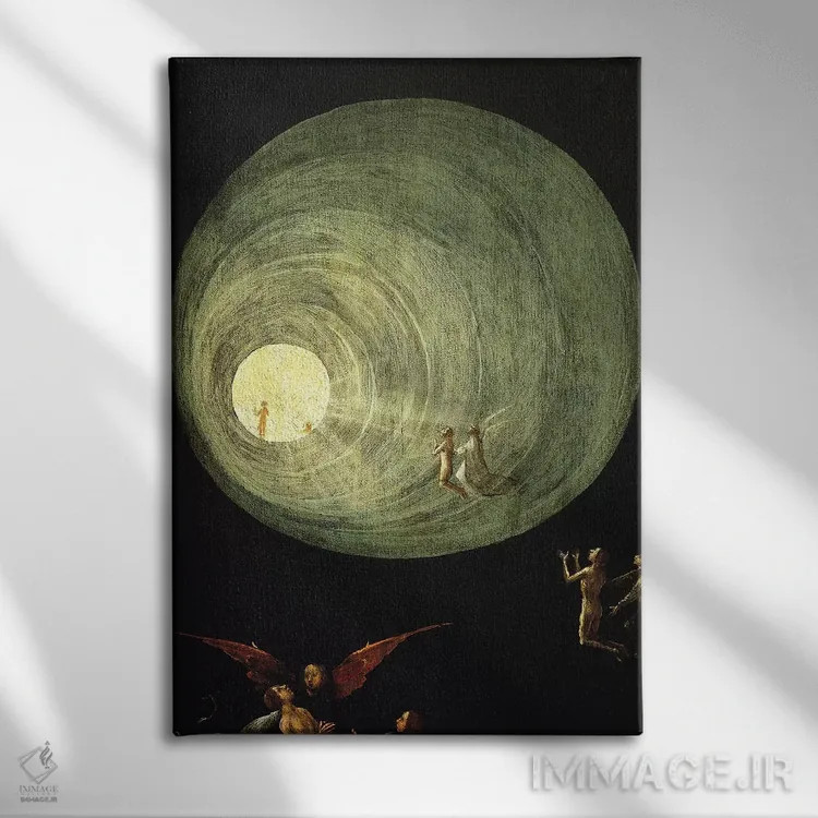 تابلو Ascent Of The Blessed,جزئیات قیف نیکی و نور، عروج سعادتمندان اثر هیرونیموس بوش - نمای روبهرو روی دیوار