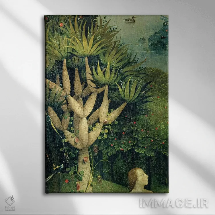 تابلو The Garden Of Earthly Delights, 1490-1500,جزئیات درخت دانش نیک و بد در بهشت، باغ لذتهای زمینی، ۱۴۹۰–۱۵۰۰ اثر هیرونیموس بوش - نمای روبهرو روی دیوار