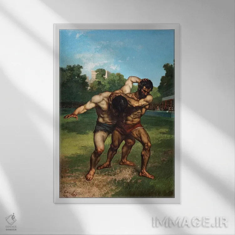 تابلو 1853,کشتیگیران، ۱۸۵۳ اثر گوستاو کوربه - نمای قابدار سفید