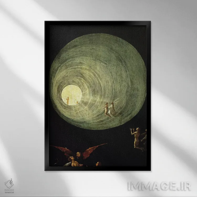 تابلو Ascent Of The Blessed,جزئیات قیف نیکی و نور، عروج سعادتمندان اثر هیرونیموس بوش - نمای قابدار مشکی