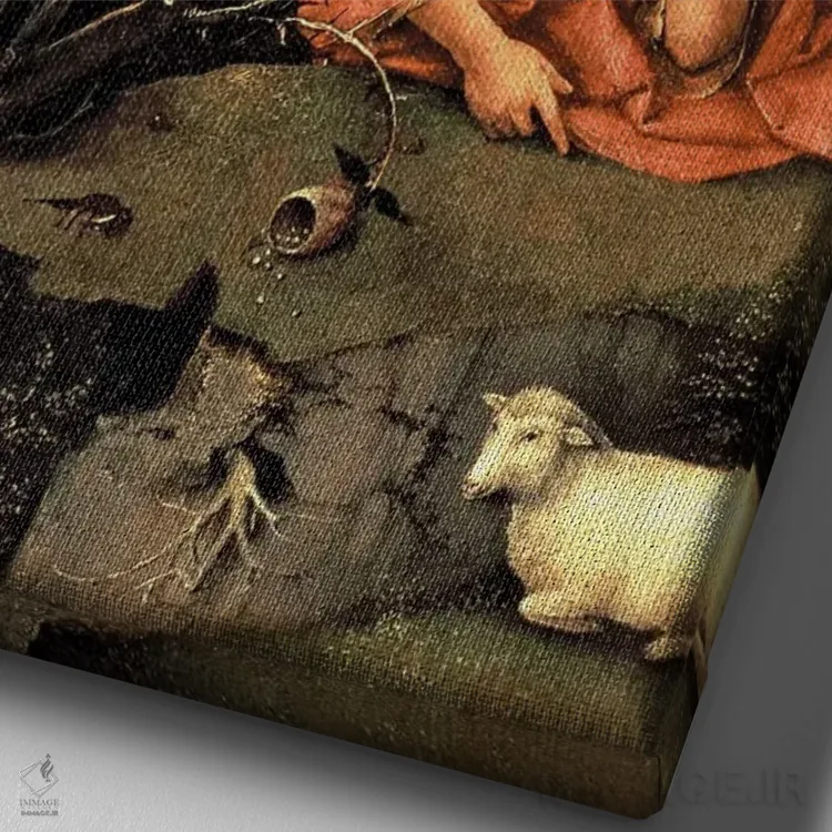 تابلو یوحنا تعمیددهنده در مراقبه اثر هیرونیموس بوش - نمای نزدیک بافت بوم