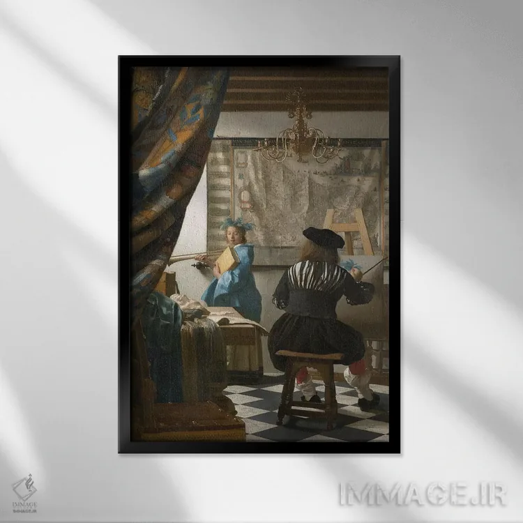 تابلو c.1665-66,هنر نقاشی (نقاش در استودیو)، حدود ۱۶۶۵–۶۶ اثر یوهانس ورمیر (نقاش هلندی) - نمای قابدار مشکی