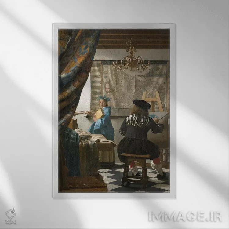 تابلو c.1665-66,هنر نقاشی (نقاش در استودیو)، حدود ۱۶۶۵–۶۶ اثر یوهانس ورمیر (نقاش هلندی) - نمای قابدار سفید