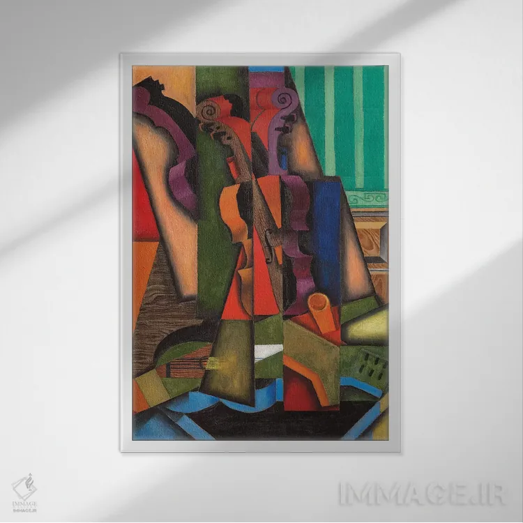 تابلو 1913,ویولن و گیتار، ۱۹۱۳ اثر خوان گрис (نقاش کوبیست اسپانیایی) - نمای قابدار سفید