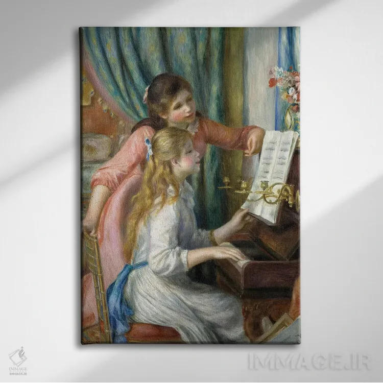 تابلو 1892,دو دختر جوان پای پیانو، ۱۸۹۲ اثر پیر-اوگوست رنوار - نمای روبهرو روی دیوار