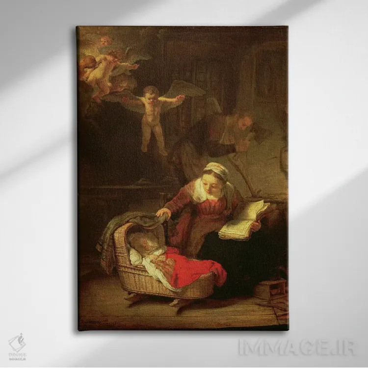 تابلو c.1645,خانواده مقدس، حدود ۱۶۴۵ اثر رمبرانت فان رَین (نقاش بزرگ هلندی) - نمای روبهرو روی دیوار