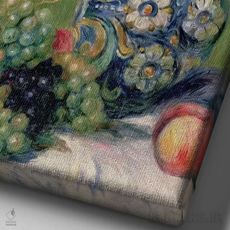 تابلو 1889,طبیعت بیجان میوهها و گلها، ۱۸۸۹ اثر پیر-اوگوست رنوار - نمای نزدیک بافت بوم