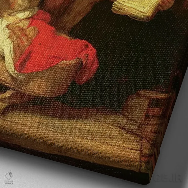 تابلو c.1645,خانواده مقدس، حدود ۱۶۴۵ اثر رمبرانت فان رَین (نقاش بزرگ هلندی) - نمای نزدیک بافت بوم