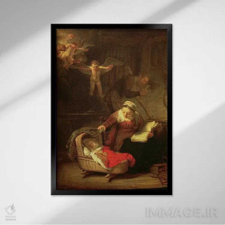 تابلو c.1645,خانواده مقدس، حدود ۱۶۴۵ اثر رمبرانت فان رَین (نقاش بزرگ هلندی) - نمای قابدار مشکی
