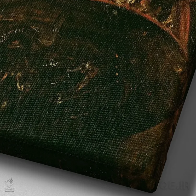 تابلو 1664-65,پالاس آتنا (پیکره زرهپوش)، ۱۶۶۴–۶۵ اثر رمبرانت فان رَین (نقاش بزرگ هلندی) - نمای نزدیک بافت بوم