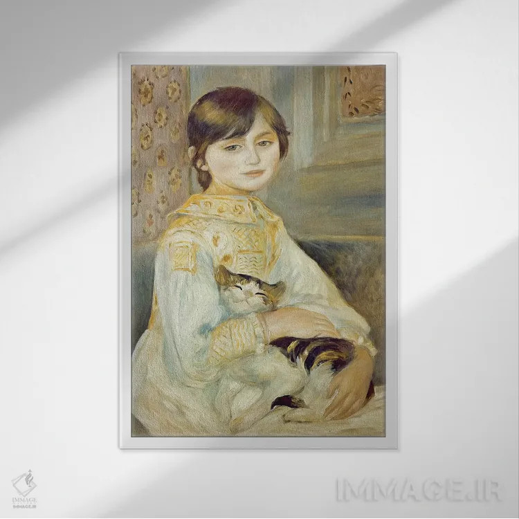 تابلو 1887,ژولی مانت با گربه، ۱۸۸۷ اثر پیر-اوگوست رنوار - نمای قابدار سفید