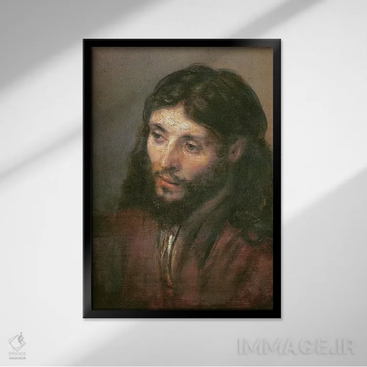 تابلو c.1648 (Gemaldegalerie),سر مسیح، حدود ۱۶۴۸ (گالری گمالده) اثر رمبرانت فان رَین (نقاش بزرگ هلندی) - نمای قابدار مشکی