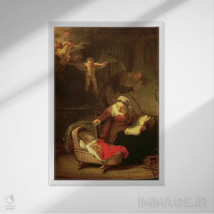 تابلو c.1645,خانواده مقدس، حدود ۱۶۴۵ اثر رمبرانت فان رَین (نقاش بزرگ هلندی) - نمای قابدار سفید