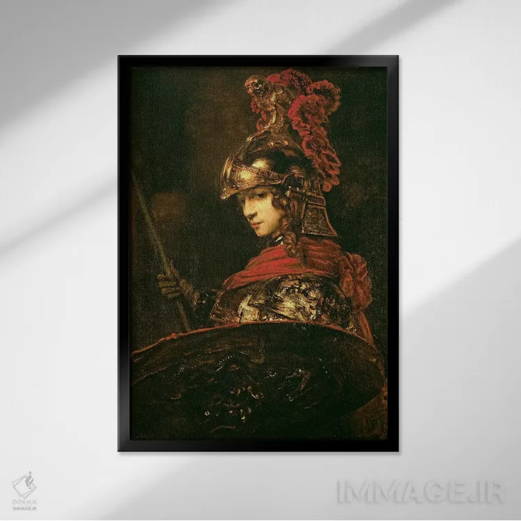 تابلو 1664-65,پالاس آتنا (پیکره زرهپوش)، ۱۶۶۴–۶۵ اثر رمبرانت فان رَین (نقاش بزرگ هلندی) - نمای قابدار مشکی