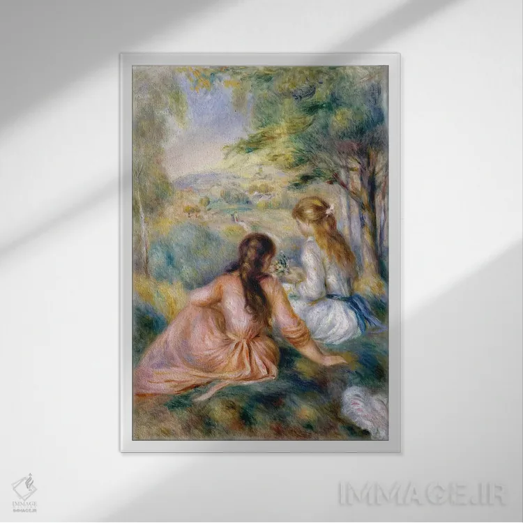 تابلو 1888-92,در علفزار، ۱۸۸۸–۹۲ اثر پیر-اوگوست رنوار - نمای قابدار سفید