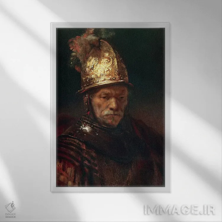 تابلو 1650-55,مرد با کلاهخود زرین، ۱۶۵۰–۵۵ اثر رمبرانت فان رَین (نقاش بزرگ هلندی) - نمای قابدار سفید