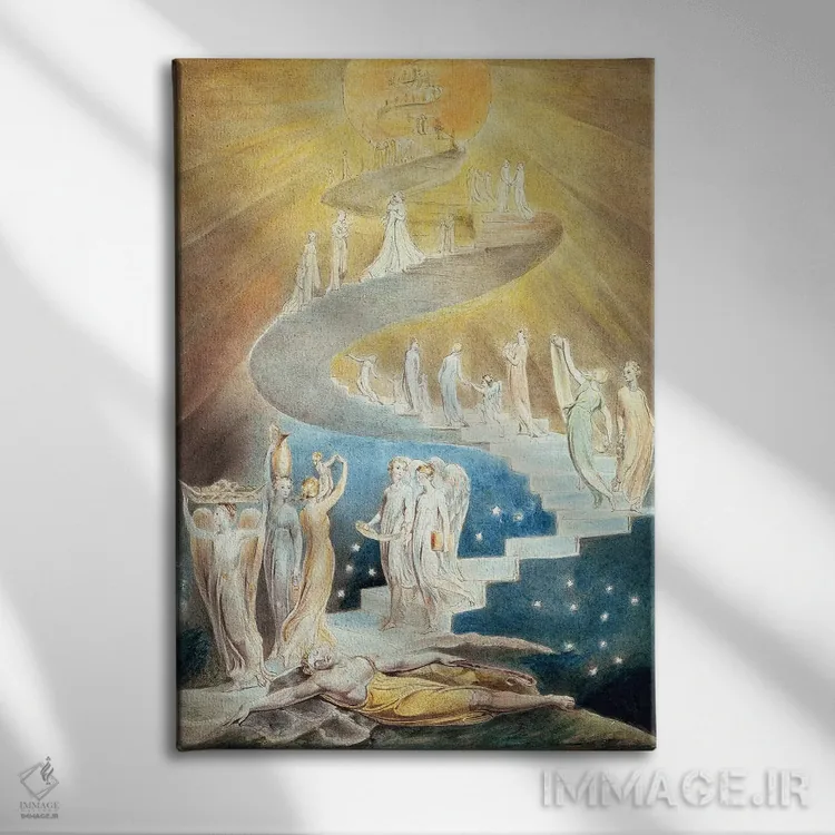 تابلو نردبان یعقوب (باوری) اثر ویلیام بلیک (نقاش و شاعر انگلیسی) - نمای روبهرو روی دیوار