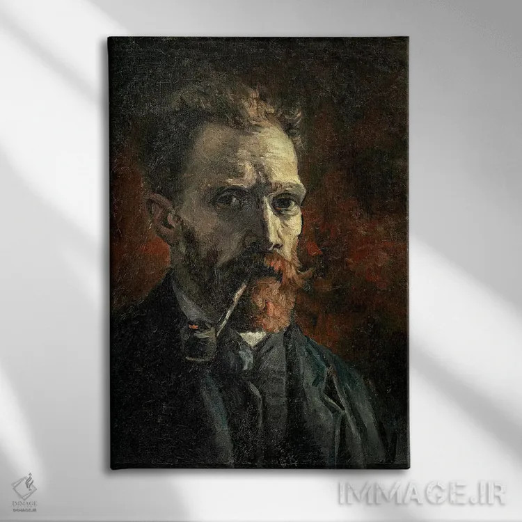 تابلو 1886,خودنگاره با پیپ، ۱۸۸۶ اثر ونسان ون گوگ (نقاش مشهور هلندی پستامپرسیونیسم) - نمای روبهرو روی دیوار