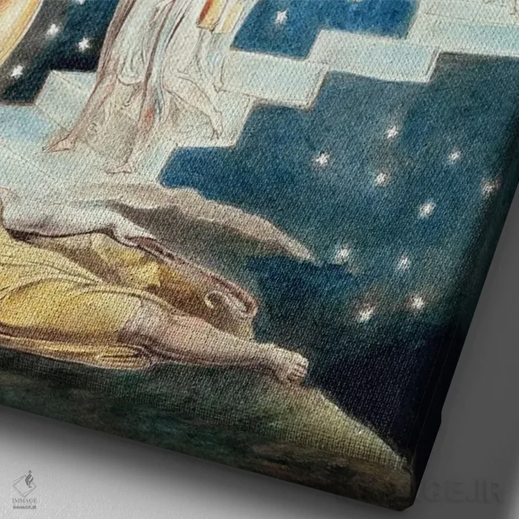 تابلو نردبان یعقوب (باوری) اثر ویلیام بلیک (نقاش و شاعر انگلیسی) - نمای نزدیک بافت بوم