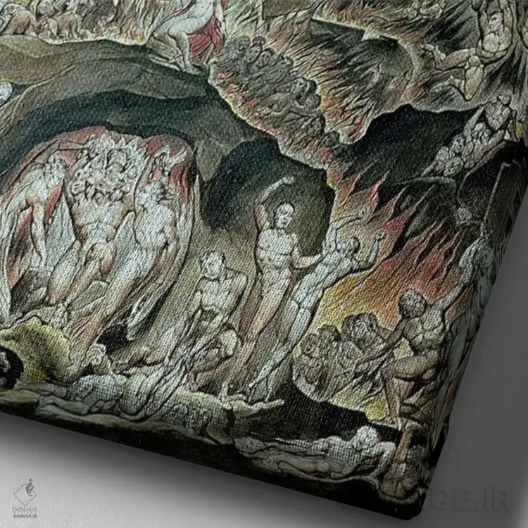 تابلو تصویری از روز داوری نهایی اثر ویلیام بلیک (نقاش و شاعر انگلیسی) - نمای نزدیک بافت بوم