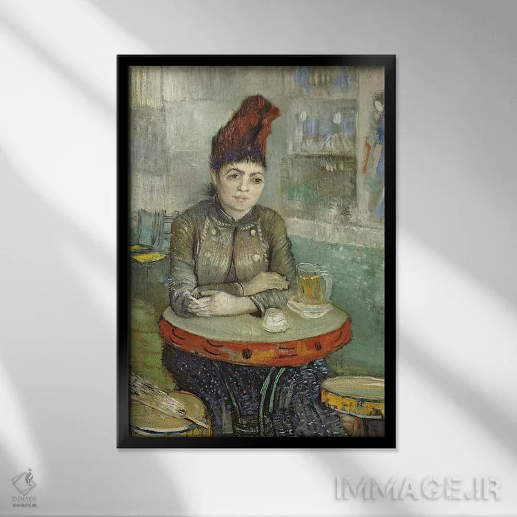 تابلو 1887,زن در کافه تامبورین، ۱۸۸۷ اثر ونسان ون گوگ (نقاش مشهور هلندی پستامپرسیونیسم) - نمای قابدار مشکی