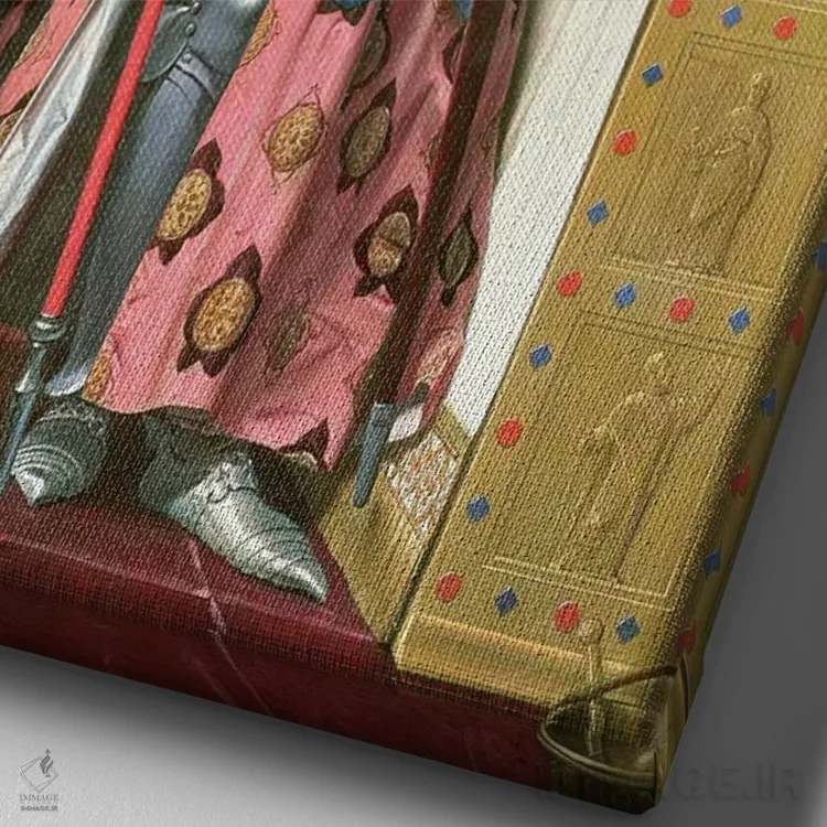 تابلو ژاندارک در تاجگذاری شارل هفتم (۱۷ ژوئیه ۱۴۲۹)، ۱۸۵۴ اثر ژان اوگوست دومینیک اِنْگر - نمای نزدیک بافت بوم