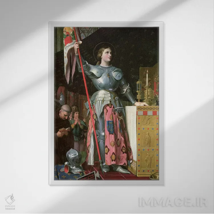 تابلو ژاندارک در تاجگذاری شارل هفتم (۱۷ ژوئیه ۱۴۲۹)، ۱۸۵۴ اثر ژان اوگوست دومینیک اِنْگر - نمای قابدار سفید