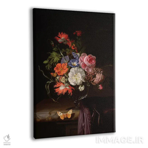 تابلو طبیعت بیجان گلها در گلدانی روی رف اثر ریچل رویش - نمای پرسپکتیو محصول