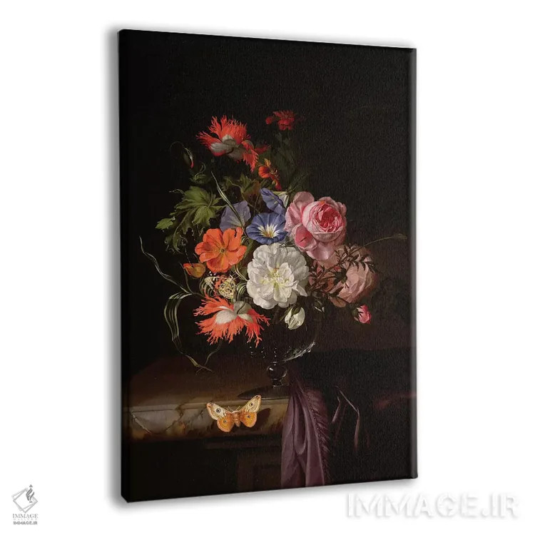 تابلو طبیعت بیجان گلها در گلدانی روی رف اثر ریچل رویش - نمای پرسپکتیو محصول