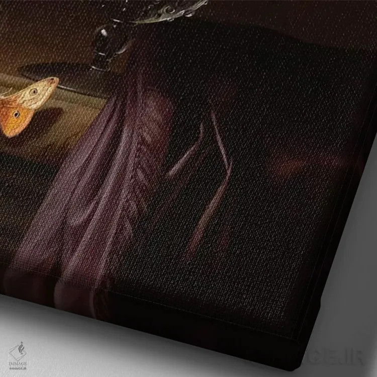 تابلو طبیعت بیجان گلها در گلدانی روی رف اثر ریچل رویش - نمای نزدیک بافت بوم