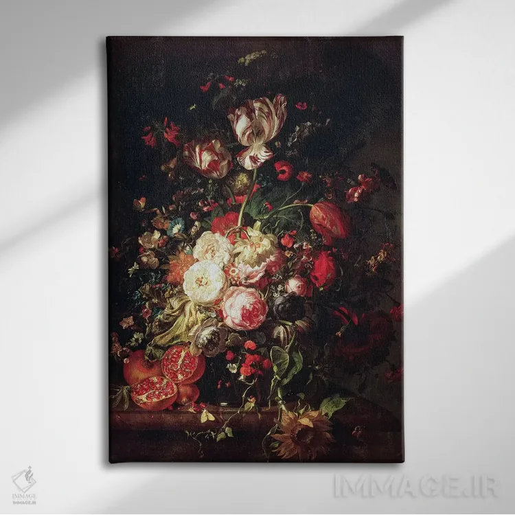 تابلو گلها و میوهها اثر ریچل رویش - نمای روبهرو روی دیوار