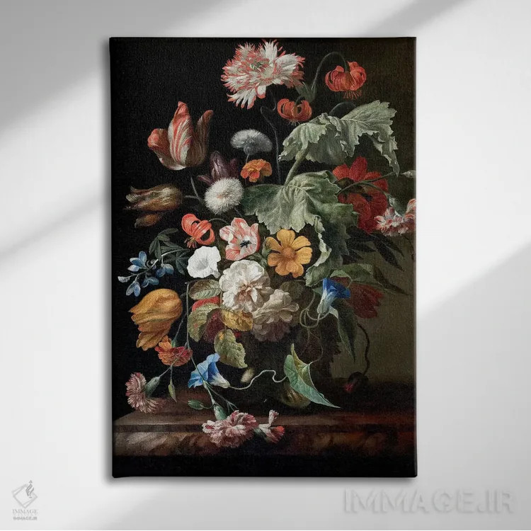 تابلو طبیعت بیجان با گلها، حدود ۱۷۰۰ اثر ریچل رویش - نمای روبهرو روی دیوار