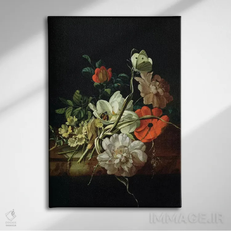 تابلو طبیعت بیجان با گلها اثر ریچل رویش - نمای روبهرو روی دیوار