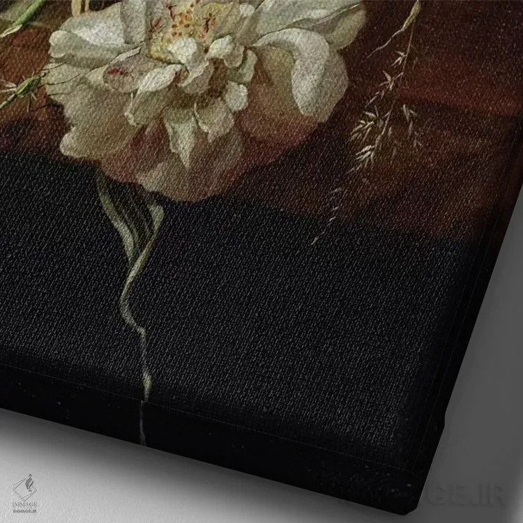 تابلو طبیعت بیجان با گلها اثر ریچل رویش - نمای نزدیک بافت بوم