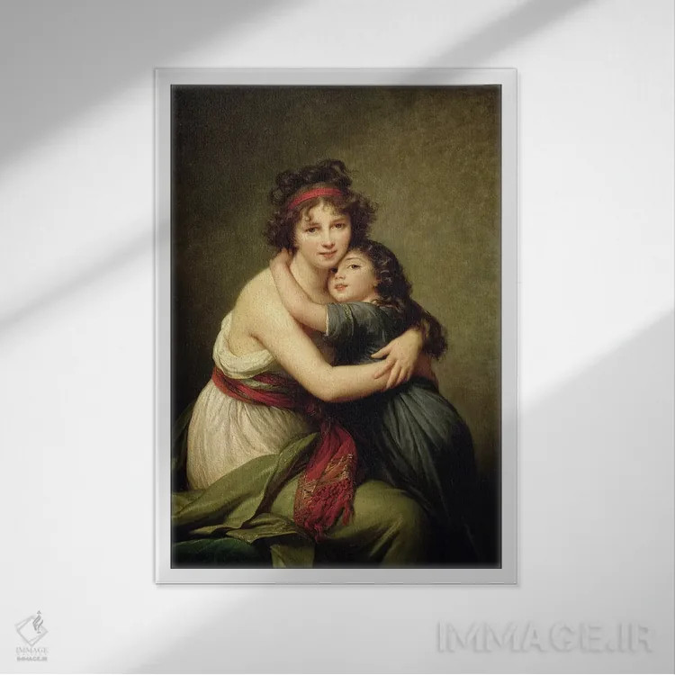 تابلو مادام ویژه-لبرن و دخترش ژان-لوسی-لوییز، ۱۷۸۹ اثر الیزابت لوئیز ویژه لو برن (نقاش فرانسوی) - نمای قابدار سفید