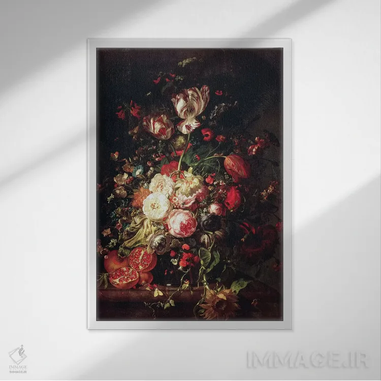 تابلو گلها و میوهها اثر ریچل رویش - نمای قابدار سفید