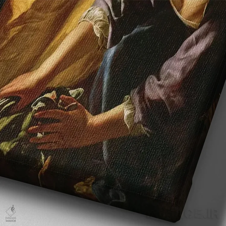 تابلو یودیت و ندیمهاش با سر هولوفرن، حدود ۱۶۲۵ اثر آرتمیزیا جنتیلسکی (نقاش مشهور ایتالیایی دوره باروک) - نمای نزدیک بافت بوم