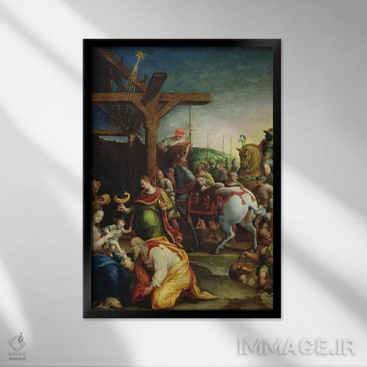تابلو پرستش مجوسان، حدود ۱۵۷۰–۹۹ اثر لاوینیا فونتانا (نقاش ایتالیایی) - نمای قابدار مشکی