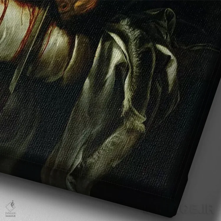 تابلو یودیت در حال کشتن هولوفرن (گالری اوفیتزی)، ۱۶۱۲–۲۱ اثر آرتمیزیا جنتیلسکی (نقاش مشهور ایتالیایی دوره باروک) - نمای نزدیک بافت بوم