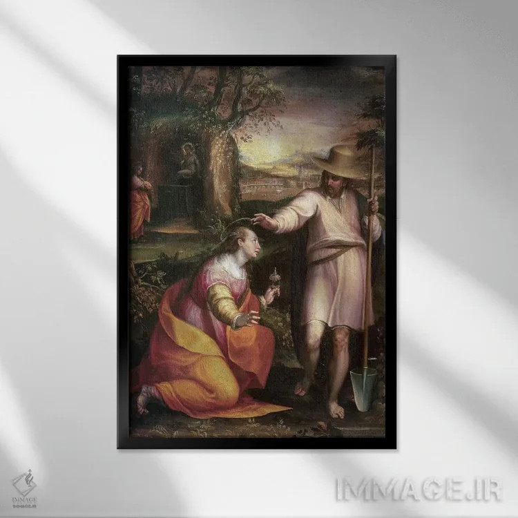 تابلو به من دست نزن (نولی مه تانگره)، ۱۵۸۱ (موضوع معنویتی مسیحی) اثر لاوینیا فونتانا (نقاش ایتالیایی) - نمای قابدار مشکی