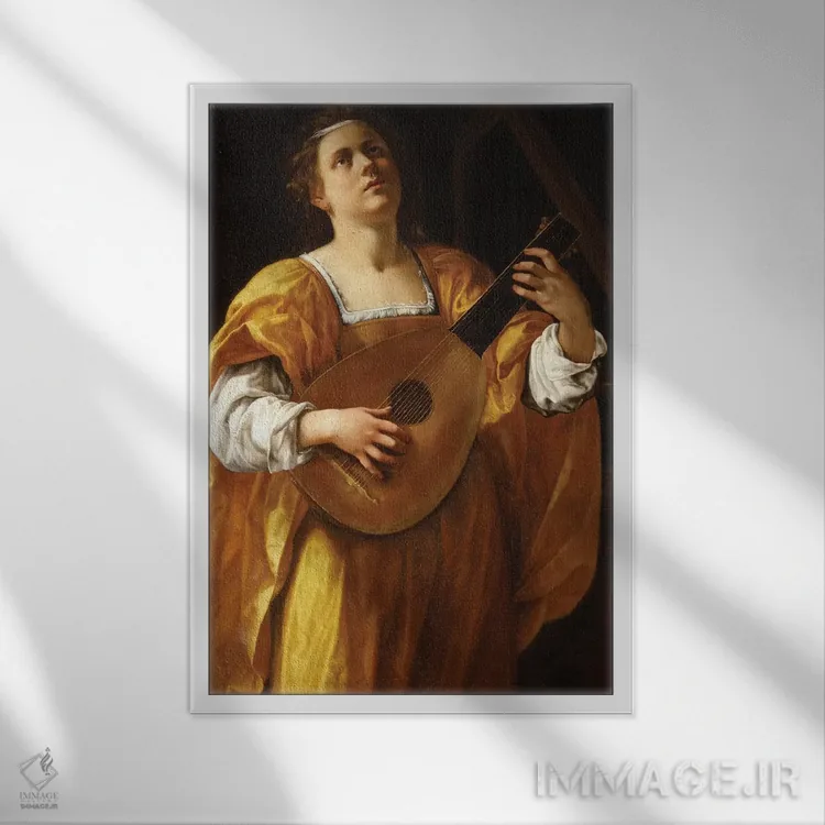 تابلو سنت سسیلیا، ۱۶۲۰ (شاهدخت موسیقی) اثر آرتمیزیا جنتیلسکی (نقاش مشهور ایتالیایی دوره باروک) - نمای قابدار سفید