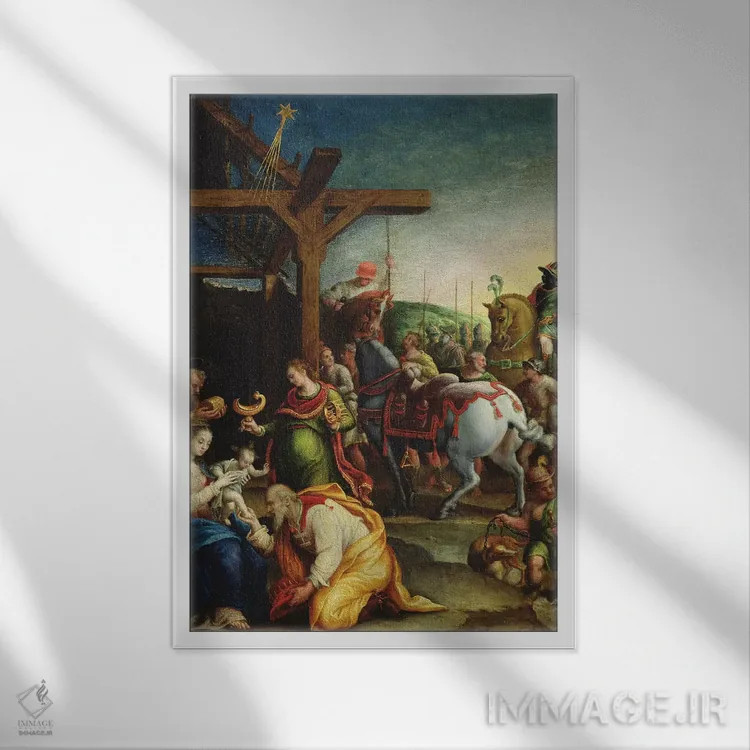 تابلو پرستش مجوسان، حدود ۱۵۷۰–۹۹ اثر لاوینیا فونتانا (نقاش ایتالیایی) - نمای قابدار سفید