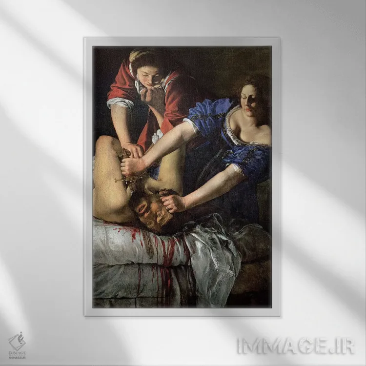 تابلو یودیت در حال کشتن هولوفرن (موزه کاپودیمونته) اثر آرتمیزیا جنتیلسکی (نقاش مشهور ایتالیایی دوره باروک) - نمای قابدار سفید