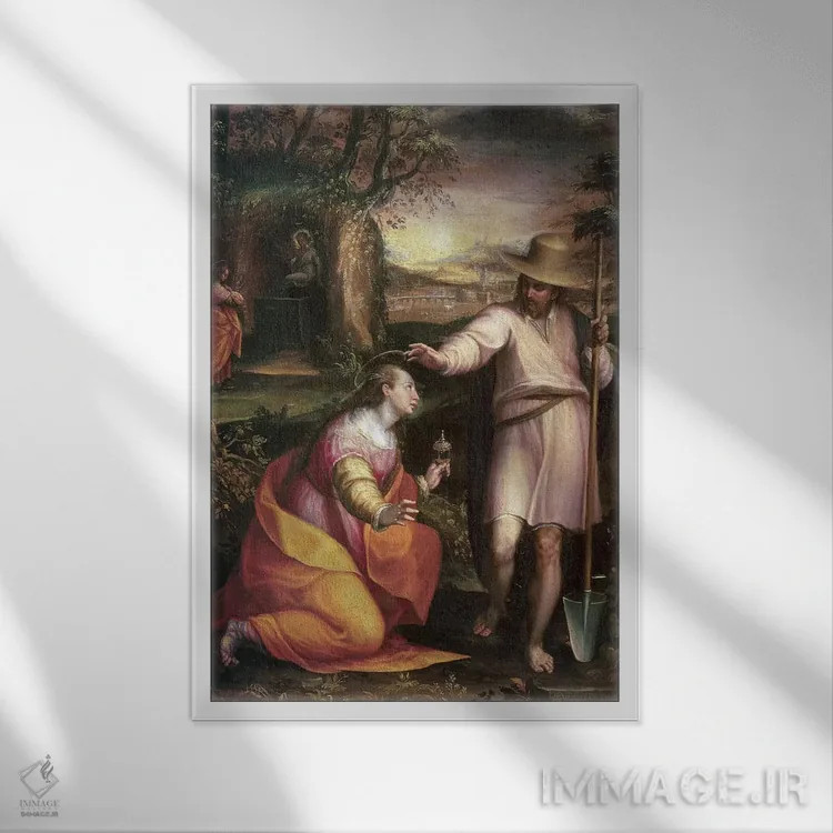 تابلو به من دست نزن (نولی مه تانگره)، ۱۵۸۱ (موضوع معنویتی مسیحی) اثر لاوینیا فونتانا (نقاش ایتالیایی) - نمای قابدار سفید