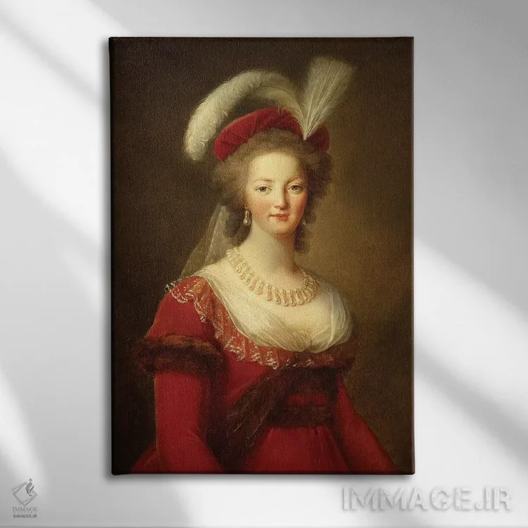 تابلو پرترهٔ ماری آنتوانت، ملکهٔ فرانسه اثر الیزابت لوئیز ویژه لو برن (نقاش فرانسوی) - نمای روبهرو روی دیوار