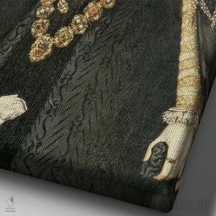 تابلو اینتافا کاتالینا میکائلا، دوشس ساووا، دختر فیلیپ دوم اسپانیا و ایزابلا دو والوا، ۱۵۸۴ اثر سوفونیسبا آنگویسولا (نقاش رنسانس ایتالیا) - نمای نزدیک بافت بوم