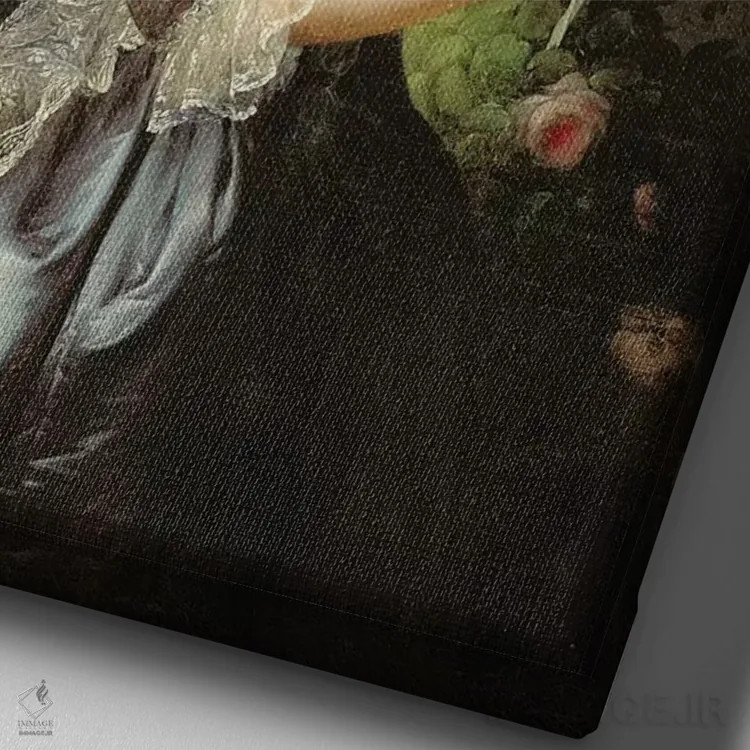 تابلو ماری آنتوانت با یک گل رز، ۱۷۸۳ اثر الیزابت لوئیز ویژه لو برن (نقاش فرانسوی) - نمای نزدیک بافت بوم