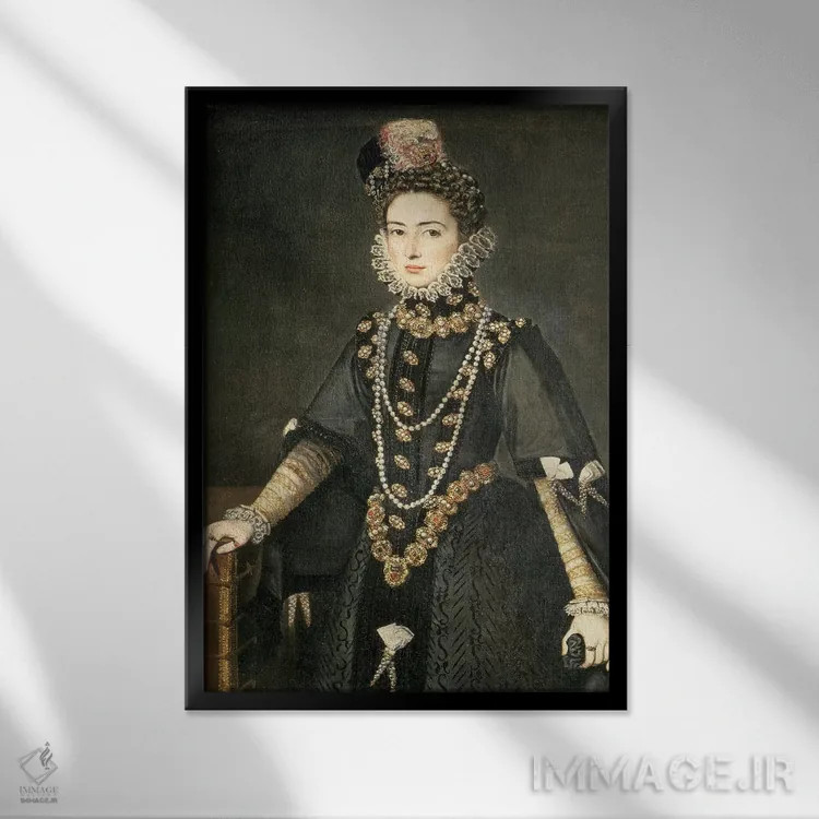 تابلو اینتافا کاتالینا میکائلا، دوشس ساووا، دختر فیلیپ دوم اسپانیا و ایزابلا دو والوا، ۱۵۸۴ اثر سوفونیسبا آنگویسولا (نقاش رنسانس ایتالیا) - نمای قابدار مشکی